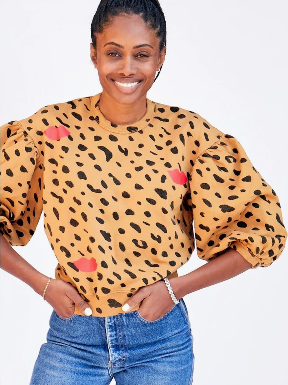 Clare V Leopard Print Puff-Sleeve Top